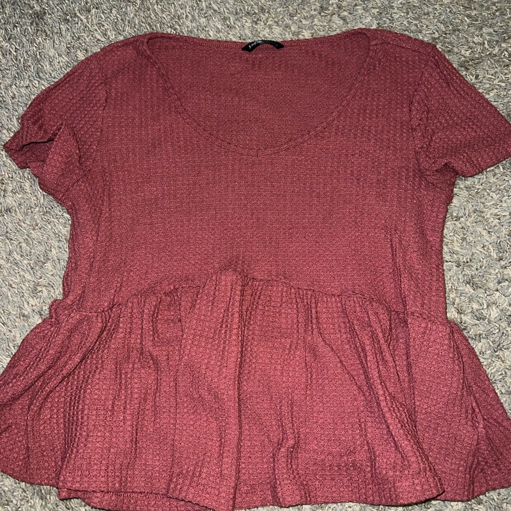 red shein ruffled tee